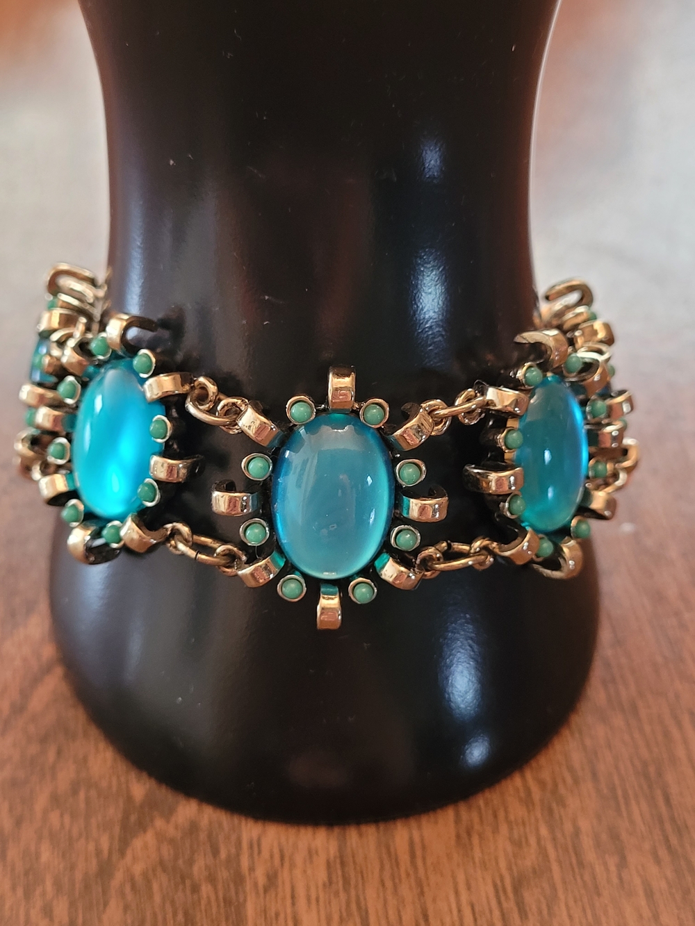 Coldwater Creek Gold-Tone Turqoise Blue Green Cabochon Statement Bracelet